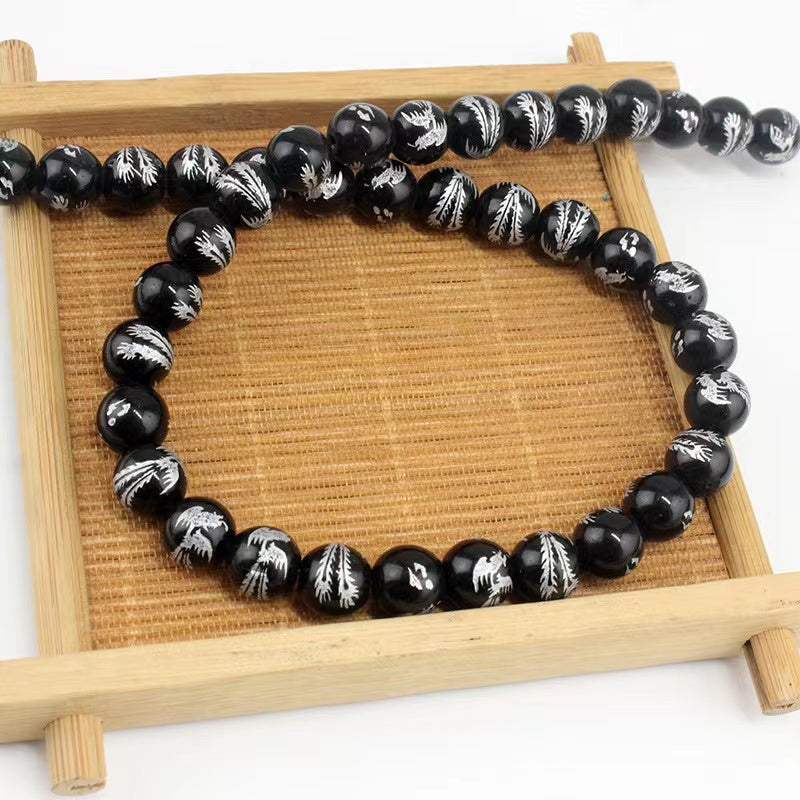【Gold / Silver Dragon/Phoenix Agate crystal strings 12mm/ Dream lace long barrel Dzi agate