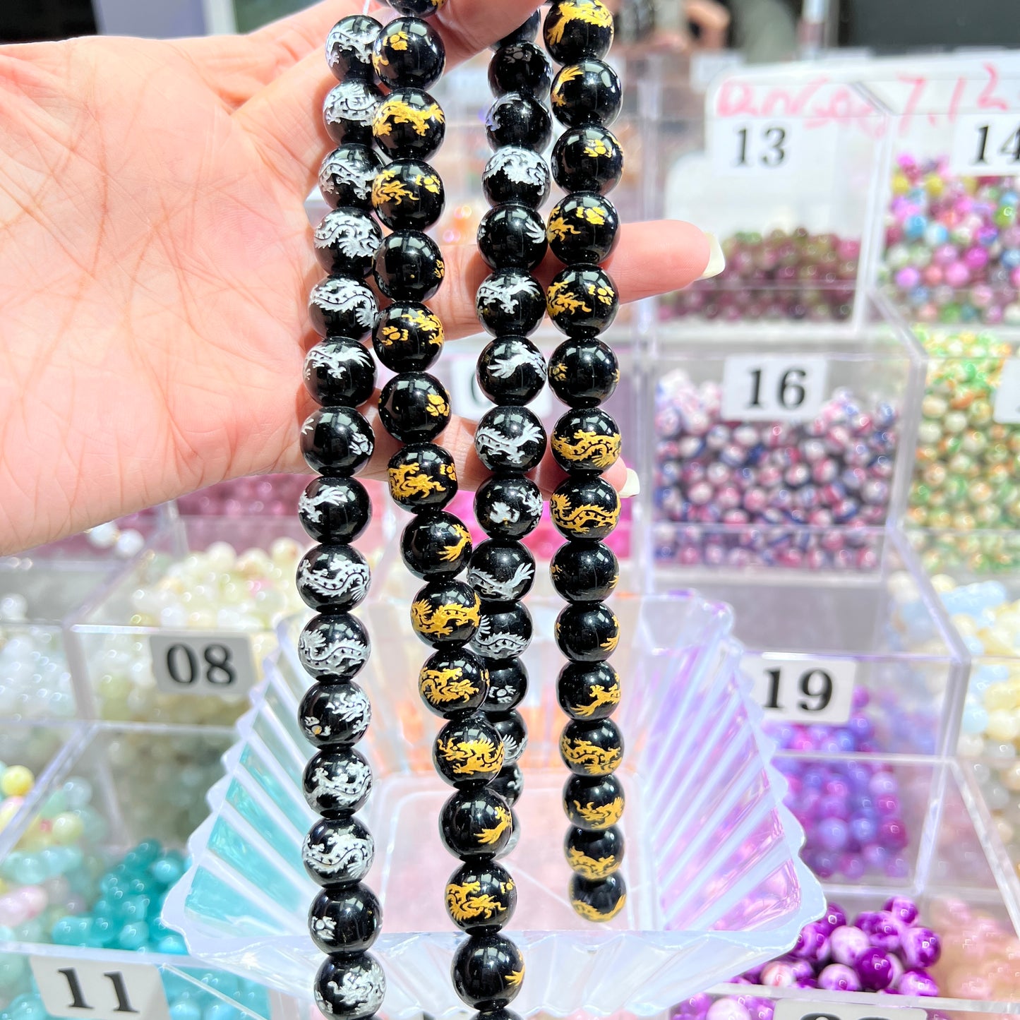 【Gold / Silver Dragon/Phoenix Agate crystal strings 12mm/ Dream lace long barrel Dzi agate